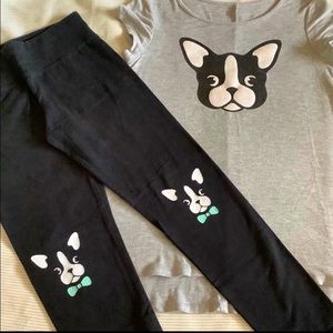 Girls Justice “Dog Face” Top & Leggings Matching Set Size 7